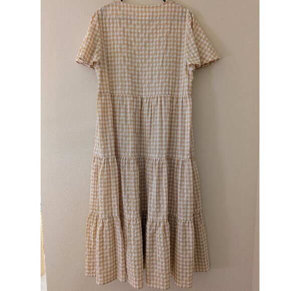 OffOn Clothing Tiered Linen Maxi Dress - Yellow Gingham, Size M - Picture 2 of 8